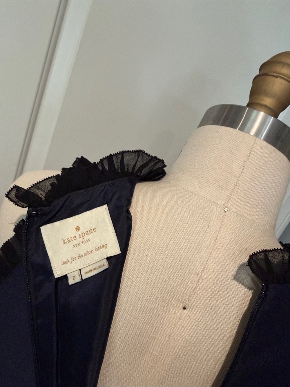 Navy Fit-and-Flare Dress with Velvet Bow Kate Spade - Picture 4 of 9